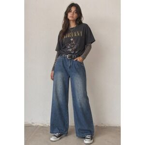 Wide Leg Jeans Women Sz L High Rise Baggy 90s Grunge Y2K Denim Streetwear